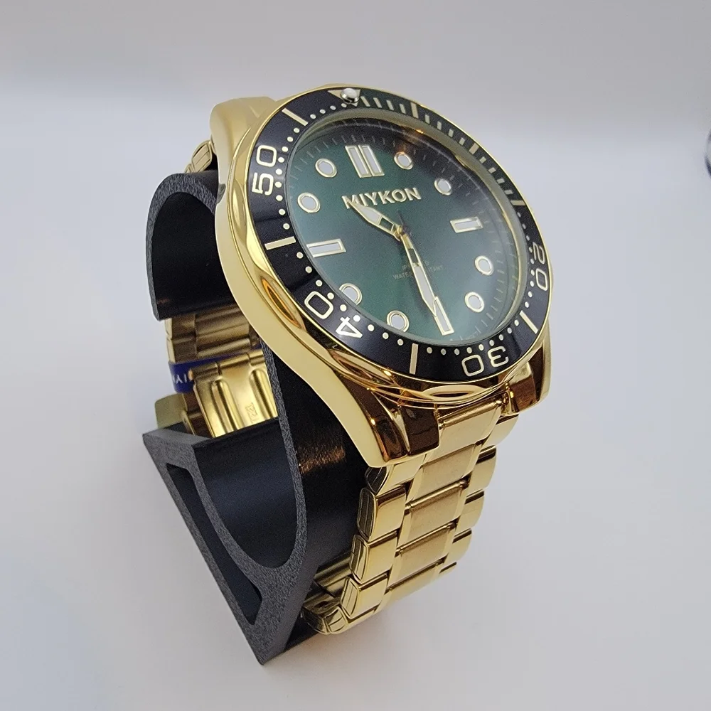 Miykon Gold Tone Green Dial Dive 44mm Watch 30M Water Resistant Seiko Movement